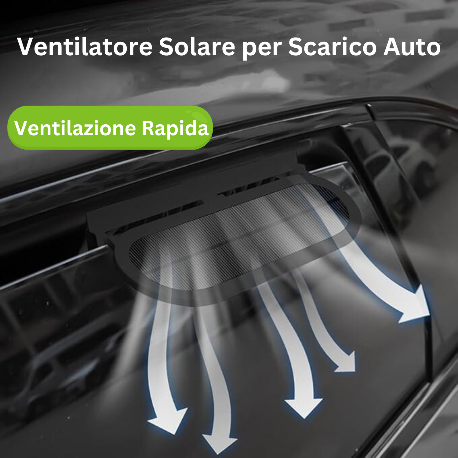 Ventilatore per Auto a Doppia Alimentazione : funziona sia a energia solare che tramite USB.