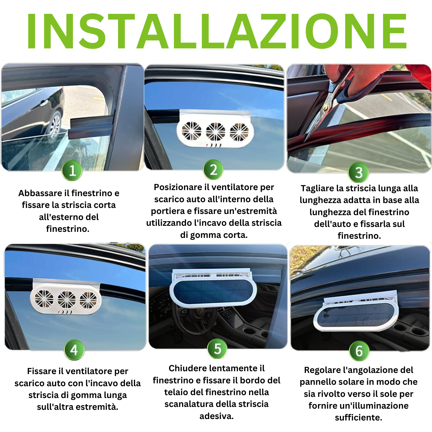 Ventilatore per Auto a Doppia Alimentazione : funziona sia a energia solare che tramite USB.